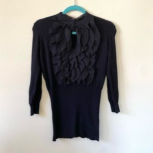 Tracy M Y2K Black Victorian Gothic Ruffle Sweater Top Size Medium